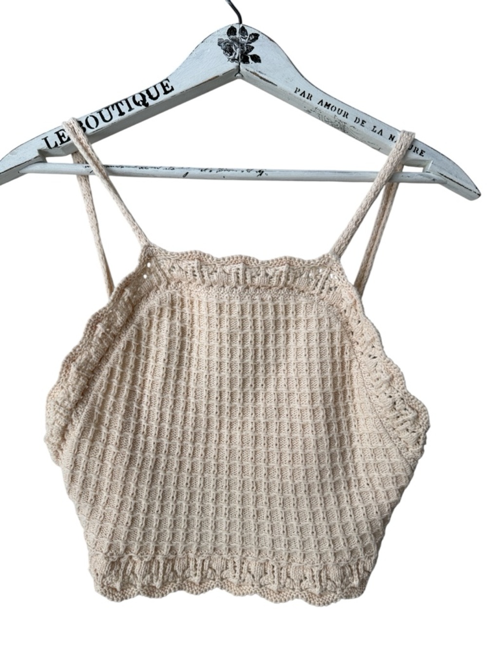 Zara Knit Crochet Crop Top Cream Open Knit Tank Size M